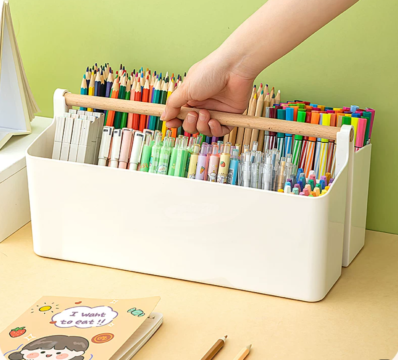 Caja de almacenamiento para marcadores, portátil, de gran capacidad, para bolígrafos de dibujo infantiles