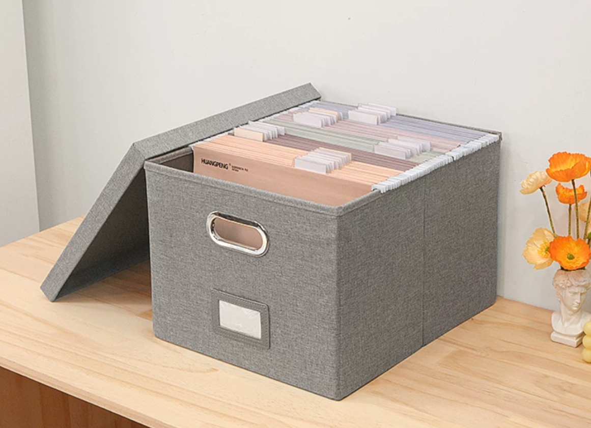 Caja portafolio Caja de almacenamiento de tela grande, caja con clip para archivos, carpeta colgante A4,