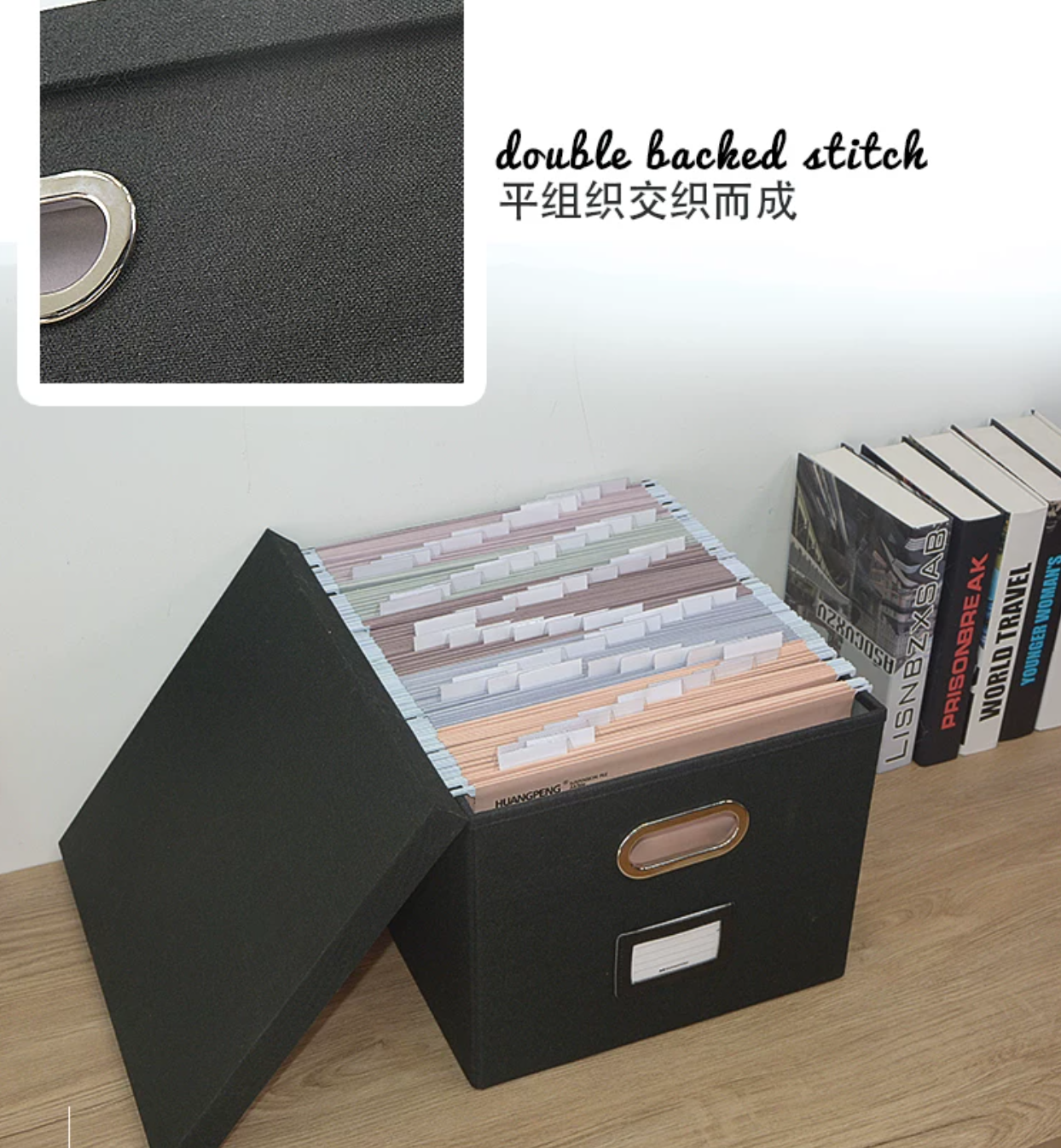 Caja portafolio Caja de almacenamiento de tela grande, caja con clip para archivos, carpeta colgante A4,